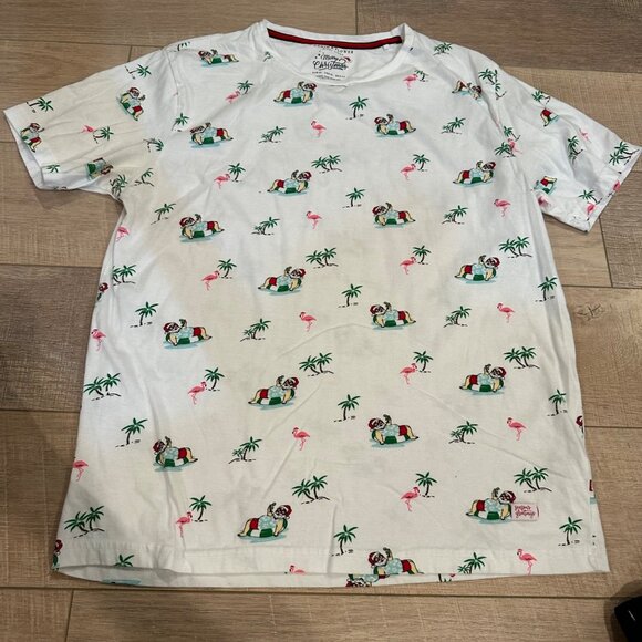 DENIM & FLOWER MENS XLARGE T SHIRT SANTAS FLAMINGOS PALM TREES - Picture 1 of 8